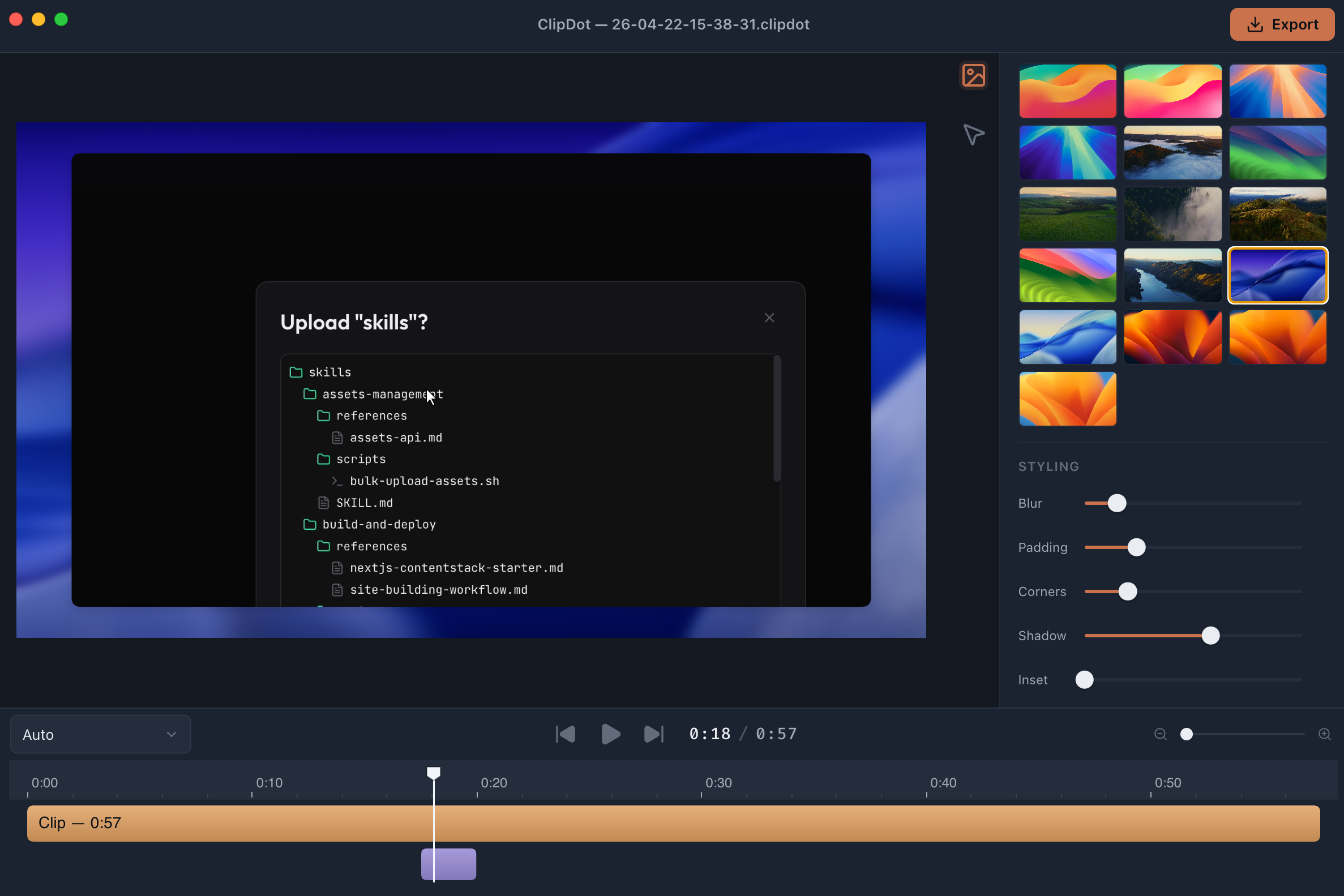 Clipdot timeline showing purple zoom blocks aligned to cursor activity.
